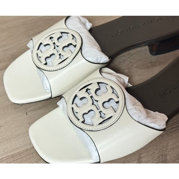 Tory Burch Women’s Bombé Miller Slide Calfskin Leather White 25mm Size 6M - Picture 3 of 11